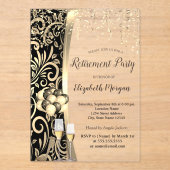 Glas-goudziren, hoge hakken, rode pensionering acryl uitnodigingen (Voorkant)