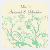 Glas Groene Liefde Vogel Swirls Bruiloft Stickers (Voorkant)