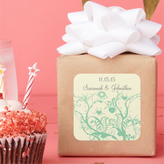 Glas Groene Liefde Vogel Swirls Bruiloft Stickers (Feest)