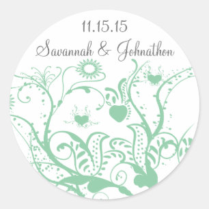 Glas Groene Liefde Vogel Swirls Bruiloft Stickers