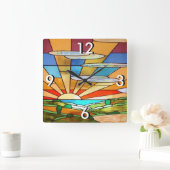 Glas in lood 1 vierkante klok (Huis)