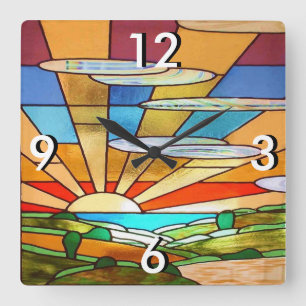 Glas in lood 1 vierkante klok