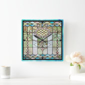 Glas in lood 4 vierkante klok (Huis)