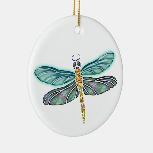 Glas in lood & Abalone Shell Dragonfly Keramisch Ornament (Rechts)