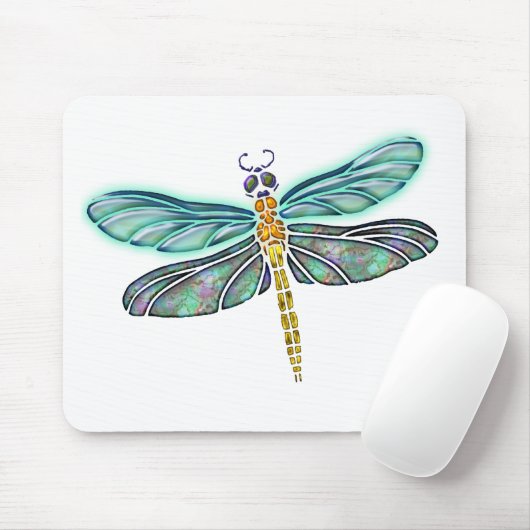 Glas in lood & Abalone Shell Dragonfly Muismat (Met muis)