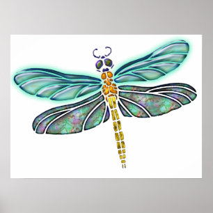 Glas in lood & Abalone Shell Dragonfly Poster