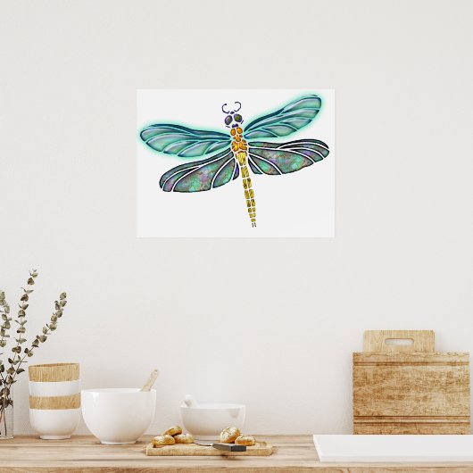 Glas in lood & Abalone Shell Dragonfly Poster (Keuken)