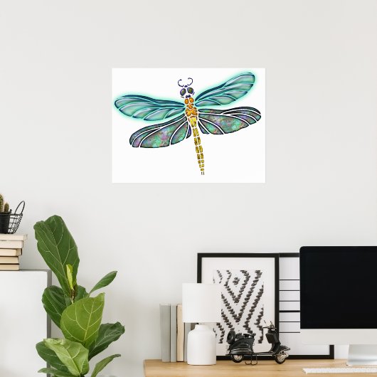 Glas in lood & Abalone Shell Dragonfly Poster (Thuiskantoor)