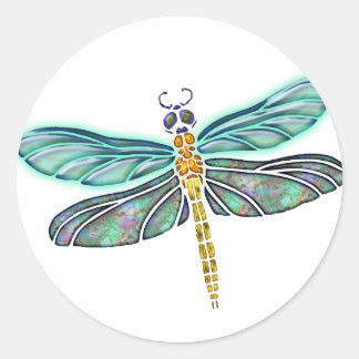 Glas in lood & Abalone Shell Dragonfly Ronde Sticker