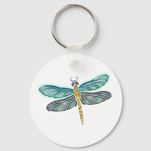 Glas in lood & Abalone Shell Dragonfly Sleutelhanger (Voorkant)