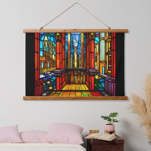 Glas in lood Abbey Digital Art Hangend Wandkleed (Slaapkamer)