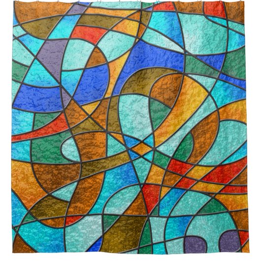 Glas in lood: abstracte kleurrijke schets. douchegordijn (Voorkant)