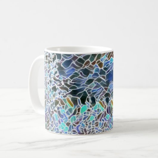 Glas in lood abstracte kunst blauwhelm koffiemok (Voorkant links)