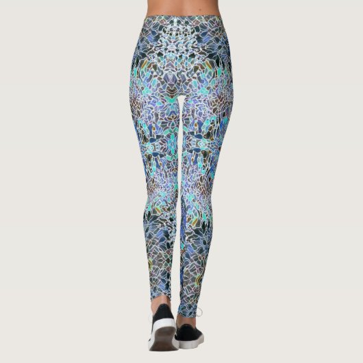 Glas in lood abstracte kunst blauwhelm leggings (Achterkant)