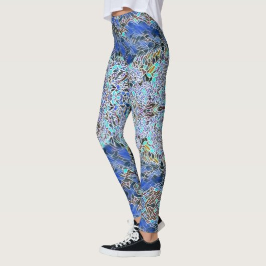 Glas in lood abstracte kunst blauwhelm leggings (Links)