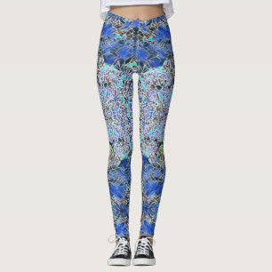 Glas in lood abstracte kunst blauwhelm leggings