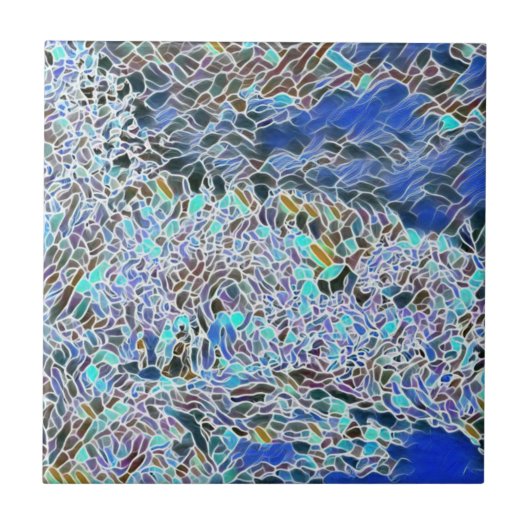 Glas in lood abstracte kunst blauwhelm tegeltje (Voorkant)