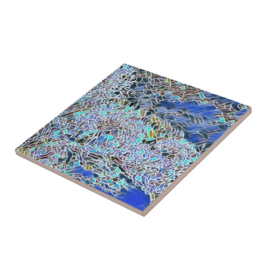 Glas in lood abstracte kunst blauwhelm tegeltje (Zijkant)