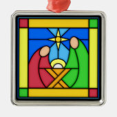 Glas in lood AFBEELDING Nativiteitsscène Metalen Ornament (Voorkant)