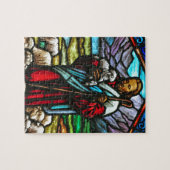 Glas in lood afbeelding van Jezus en lammeren Legpuzzel (Horizontaal)