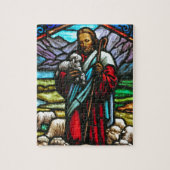 Glas in lood afbeelding van Jezus en lammeren Legpuzzel (Verticaal)