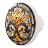 Glas in lood Amber Wit Bruin Art Deco Keramische Knop (Rechts)