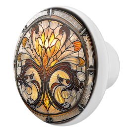 Glas-in-lood Amber Wit Bruin Art Deco Keramische Knop