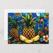 Glas in lood ananas en tropische bloemen briefkaart (Voorkant / Achterkant)