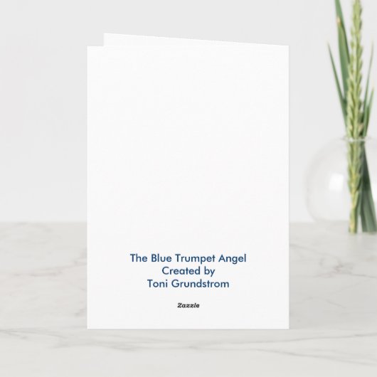 Glas in lood Angel - Blauwe Trompet Feestdagen Kaart (Achterkant)