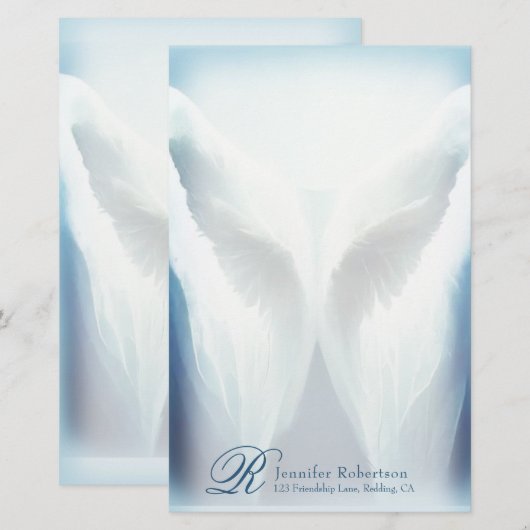 Glas in lood Angel Monogram Stationery Briefpapier (Voorkant / Achterkant)