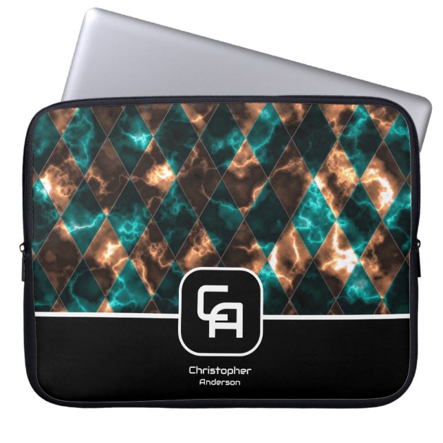 Glas in lood Aqua Gold Monogram Laptop Sleeve (Voorkant)