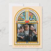 Glas in lood Arch Elegant kerstfoto Feestdagenkaart (Voorkant)