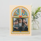 Glas in lood Arch Elegant kerstfoto Feestdagenkaart (Staand voorkant)