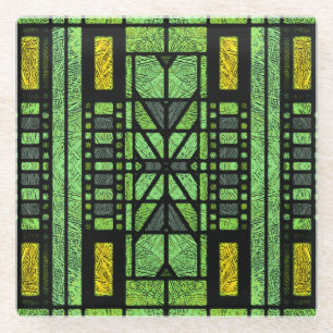 Glas-in-lood Art Deco in Blauw en Groen Glazen Onderzetter