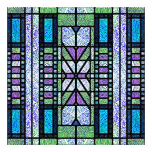 Glas-in-lood Art Deco in Blauw en Paars Foto Afdruk