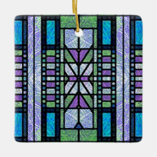 Glas-in-lood Art Deco in Blauw en Paars Keramisch Ornament