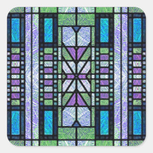 Glas-in-lood Art Deco in Blauw en Paars Vierkante Sticker