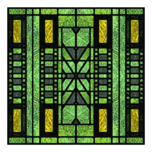 Glas-in-lood Art Deco in groen en goud Foto Afdruk