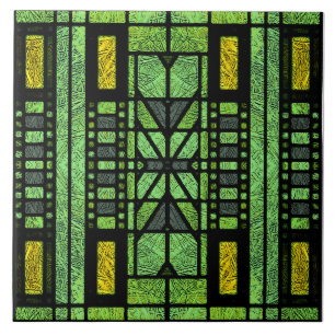 Glas-in-lood Art Deco in groen en goud Tegeltje