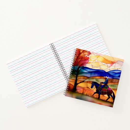 Glas in lood Art Design Cowboy Trail Ride Notitieboek (Binnen)