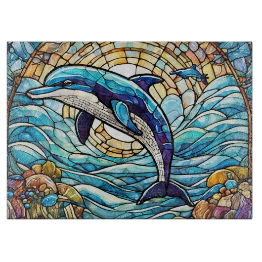 Glas in lood art dolfijn snijplank (Voorkant)