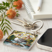 Glas in lood Art, Gekke Gans Glas in lood Sleutelhanger (Voorkant Rechts)