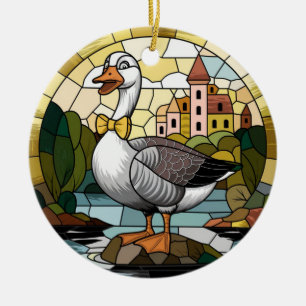 Glas in lood Art, Gekke Goose Glas in lood Ceram Keramisch Ornament