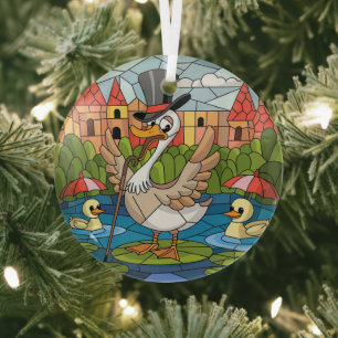 Glas in lood Art, Gekke Goose Glas in lood Ceram Ornament
