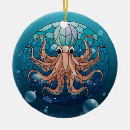 Glas in lood Art, Glas in lood Octopus Keramisch Ornament