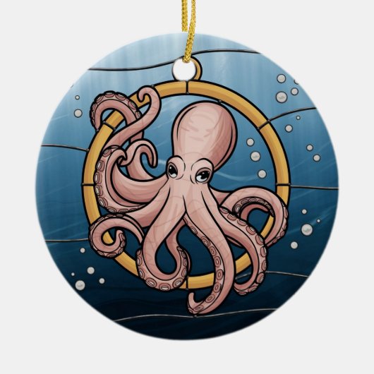 Glas in lood Art, Glas in lood Octopus Keramisch Ornament (Voorkant)