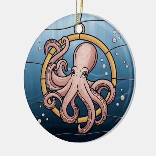 Glas in lood Art, Glas in lood Octopus Keramisch Ornament (Links)
