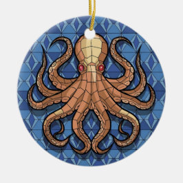 Glas in lood Art, Glas in lood Octopus Keramisch Ornament