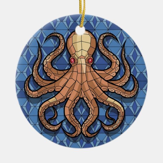 Glas in lood Art, Glas in lood Octopus Keramisch Ornament (Voorkant)