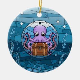 Glas in lood Art, Glas in lood Octopus Keramisch Ornament